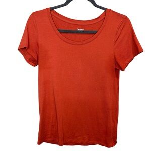 Quince Scoop Neck Basic Cotton Modal Blend Tee in Burnt Sienna Sz S